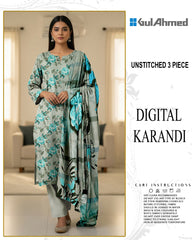 GUL AHMED 3-PIECE PRINTED KARANDI WITH DYED TROUSER