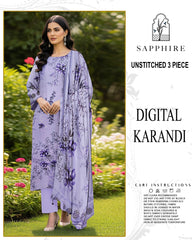 SAPPHIRE 3-PIECE PRINTED KARANDI WITH DYED TROUSER