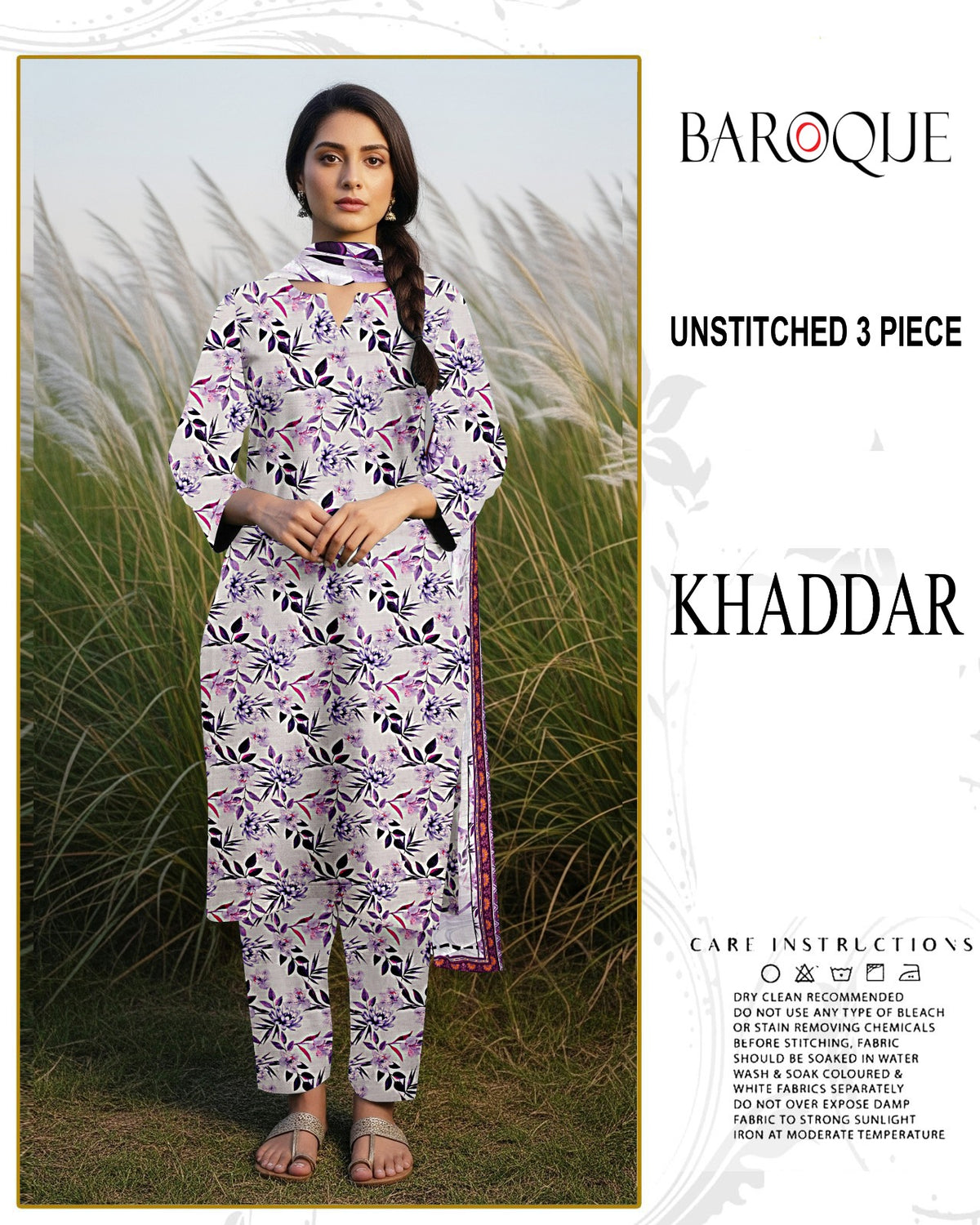 BAROQUE 3-PIECE PRINTED KHADDAR UNSTITCHED