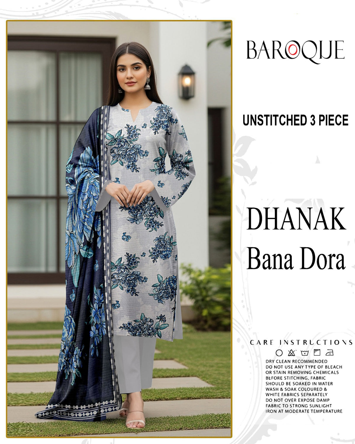 BAROQUE 3-PIECE DIGITAL PRINTED DHANAK BANA DORA UNSTITCHED