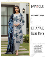 BAROQUE 3-PIECE DIGITAL PRINTED DHANAK BANA DORA UNSTITCHED