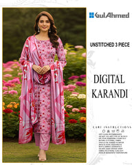 GUL AHMED 3-PIECE PRINTED KARANDI WITH DYED TROUSER