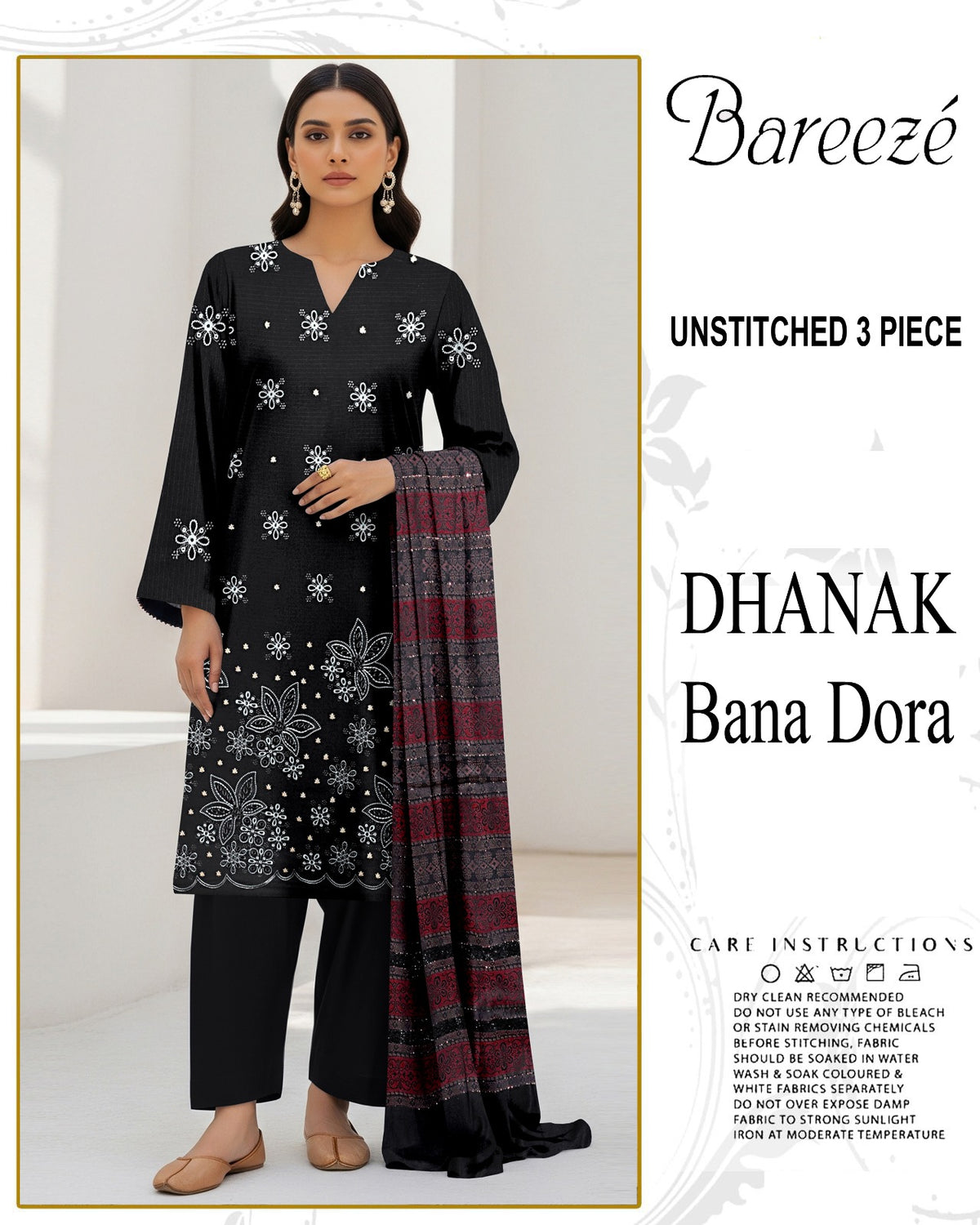 BREEZE 3-PIECE  EMBORIDERY DHANAK WITH SANCY SHAWL