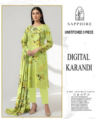 SAPPHIRE 3-PIECE PRINTED KARANDI WITH DYED TROUSER