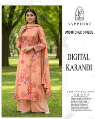 SAPPHIRE 3-PIECE PRINTED KARANDI WITH DYED TROUSER