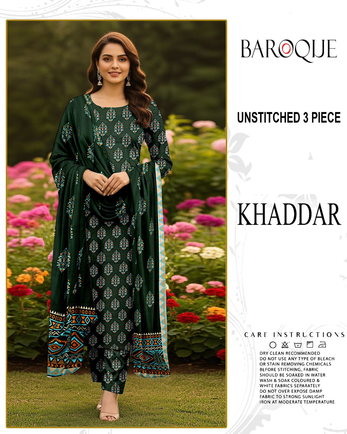 BAROQUE 3-PIECE PRINTED KHADDAR UNSTITCHED