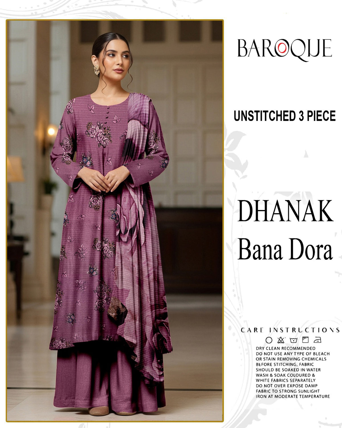 BAROQUE 3-PIECE DIGITAL PRINTED DHANAK BANA DORA UNSTITCHED