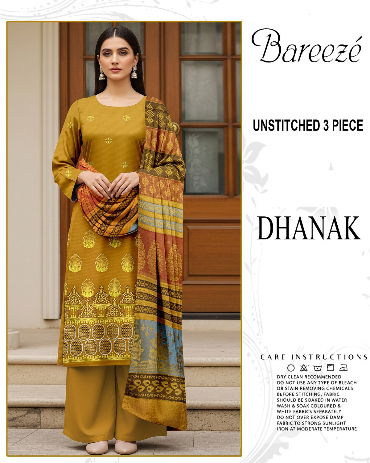 BREEZE 3-PIECE  EMBORIDERY DHANAK WITH SANCY SHAWL