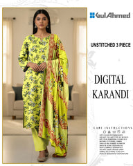 GUL AHMED 3-PIECE PRINTED KARANDI WITH DYED TROUSER
