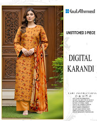 GUL AHMED 3-PIECE PRINTED KARANDI WITH DYED TROUSER