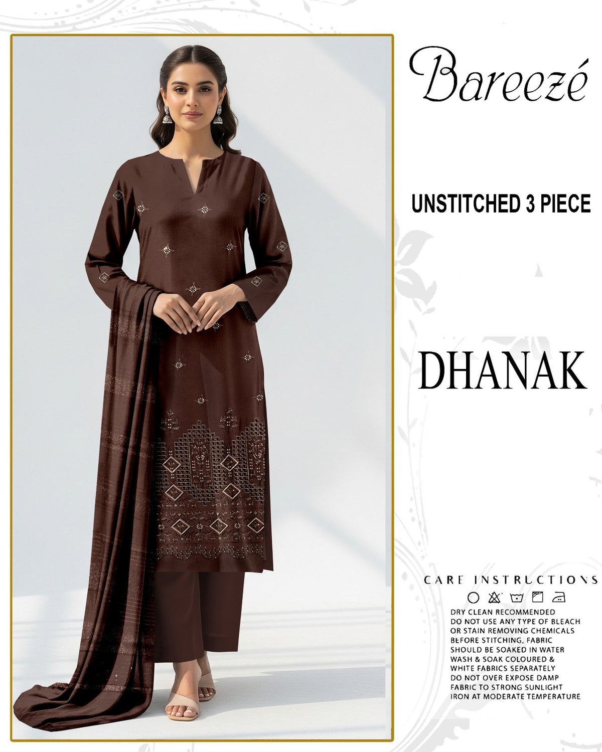 BREEZE 3-PIECE  EMBORIDERY DHANAK WITH SANCY SHAWL