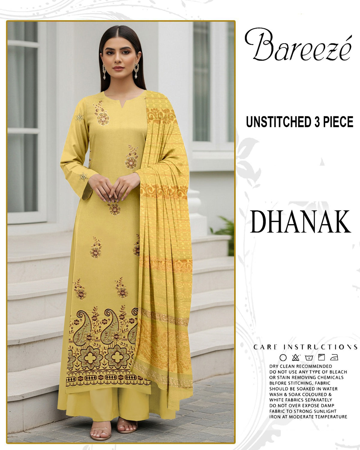 BREEZE 3-PIECE  EMBORIDERY DHANAK WITH SANCY SHAWL