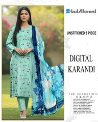 GUL AHMED 3-PIECE PRINTED KARANDI WITH DYED TROUSER