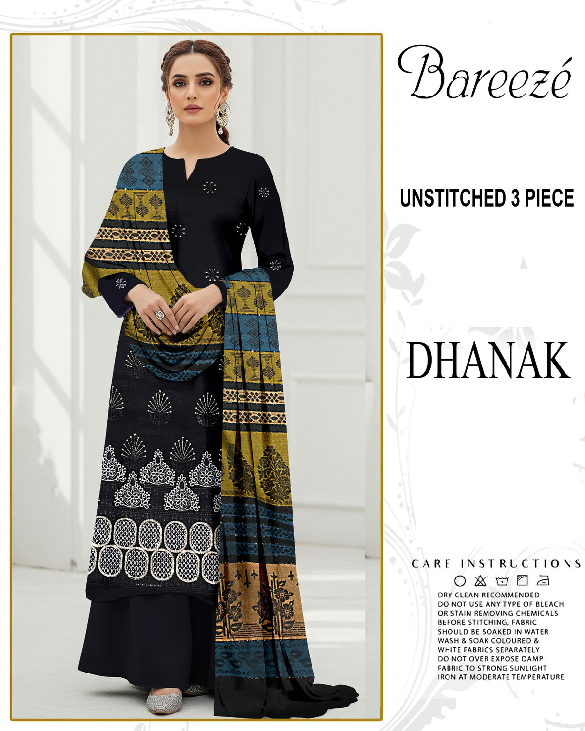 BREEZE 3-PIECE  EMBORIDERY DHANAK WITH SANCY SHAWL