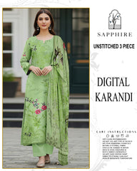SAPPHIRE 3-PIECE PRINTED KARANDI WITH DYED TROUSER