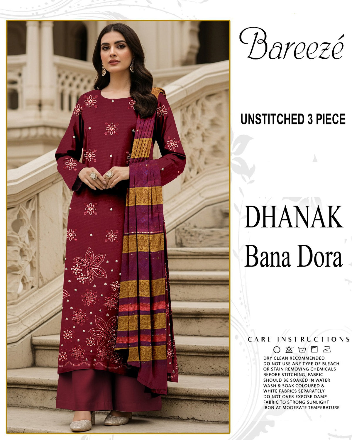 BREEZE 3-PIECE  EMBORIDERY DHANAK WITH SANCY SHAWL