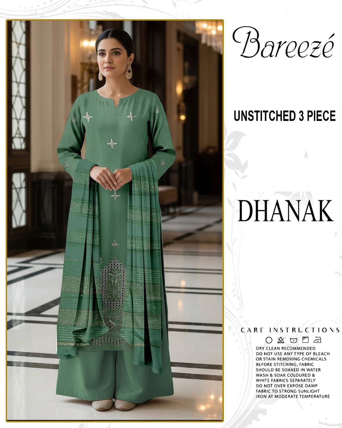 BREEZE 3-PIECE  EMBORIDERY DHANAK WITH SANCY SHAWL