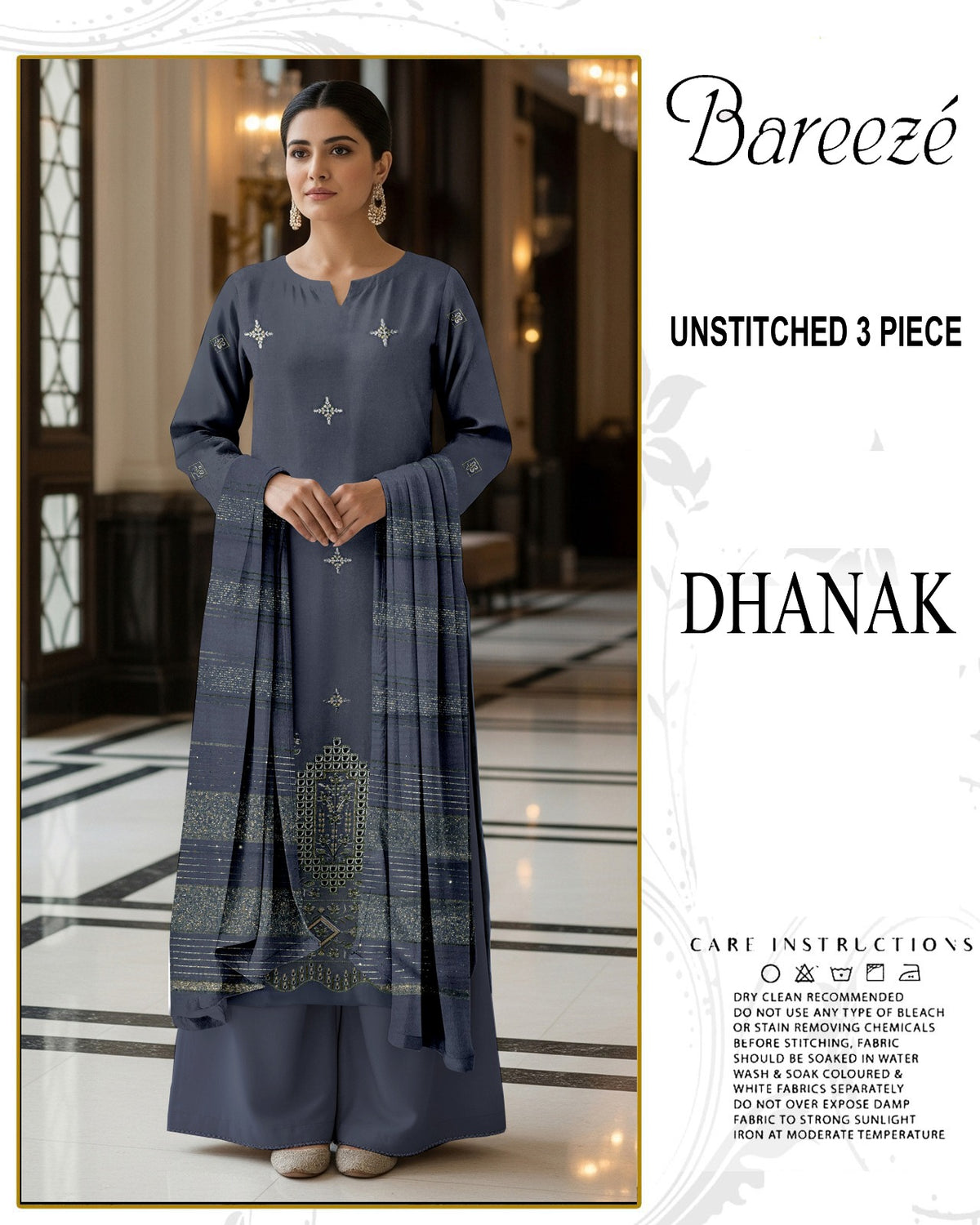 BREEZE 3-PIECE  EMBORIDERY DHANAK WITH SANCY SHAWL