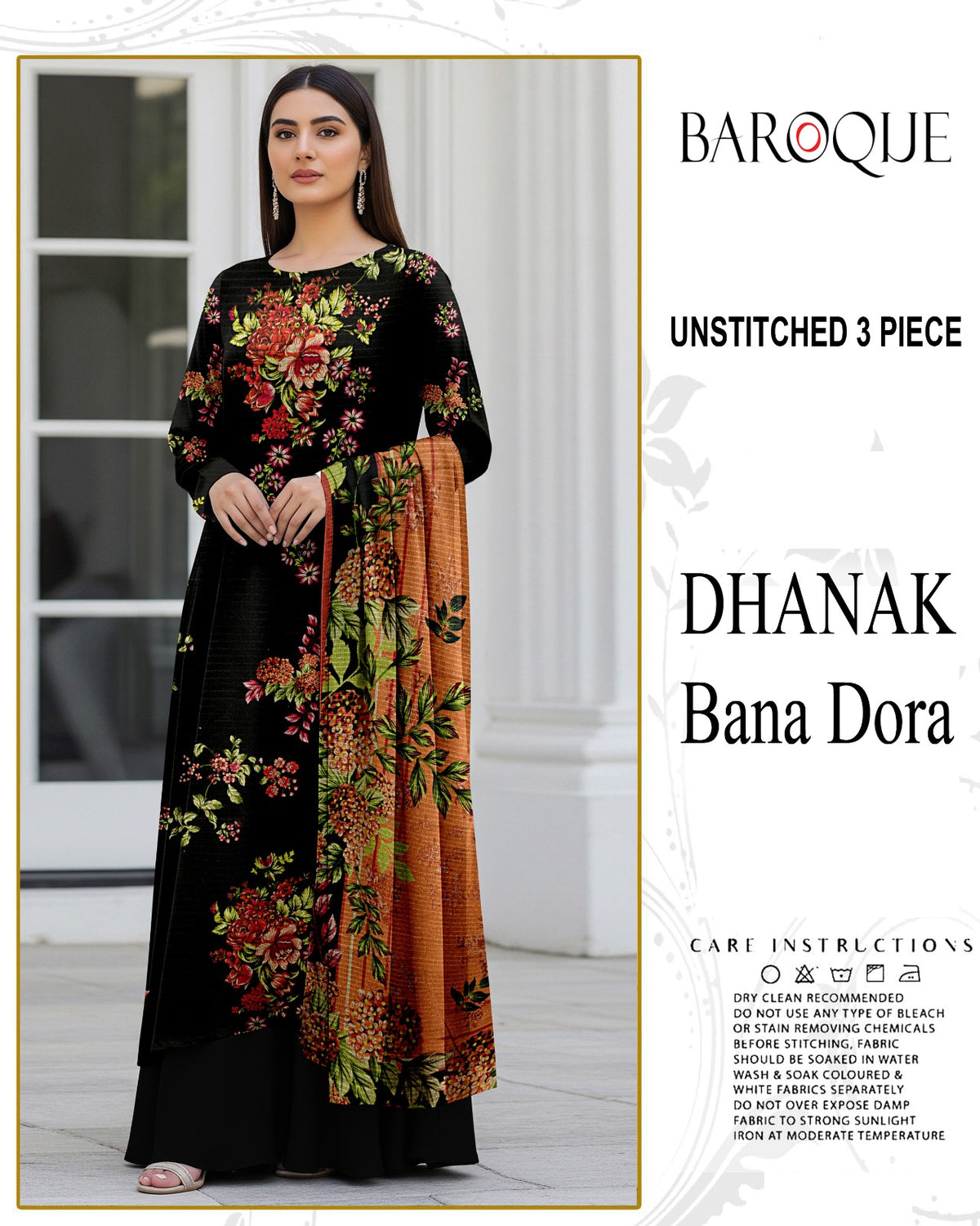 BAROQUE 3-PIECE DIGITAL PRINTED DHANAK BANA DORA UNSTITCHED