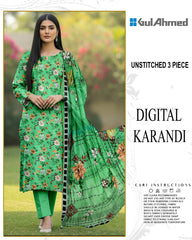 GUL AHMED 3-PIECE PRINTED KARANDI WITH DYED TROUSER