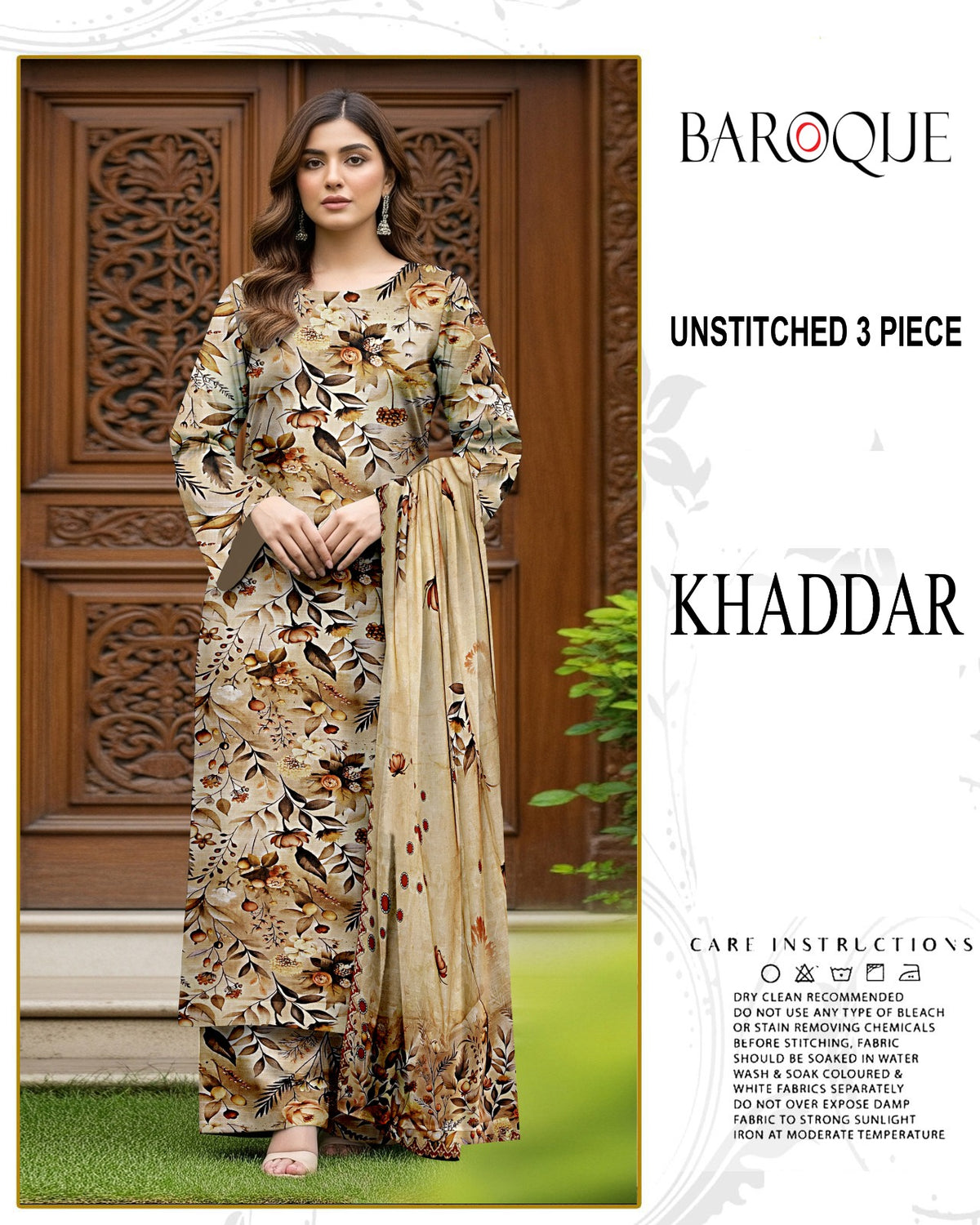 BAROQUE 3-PIECE PRINTED KHADDAR UNSTITCHED