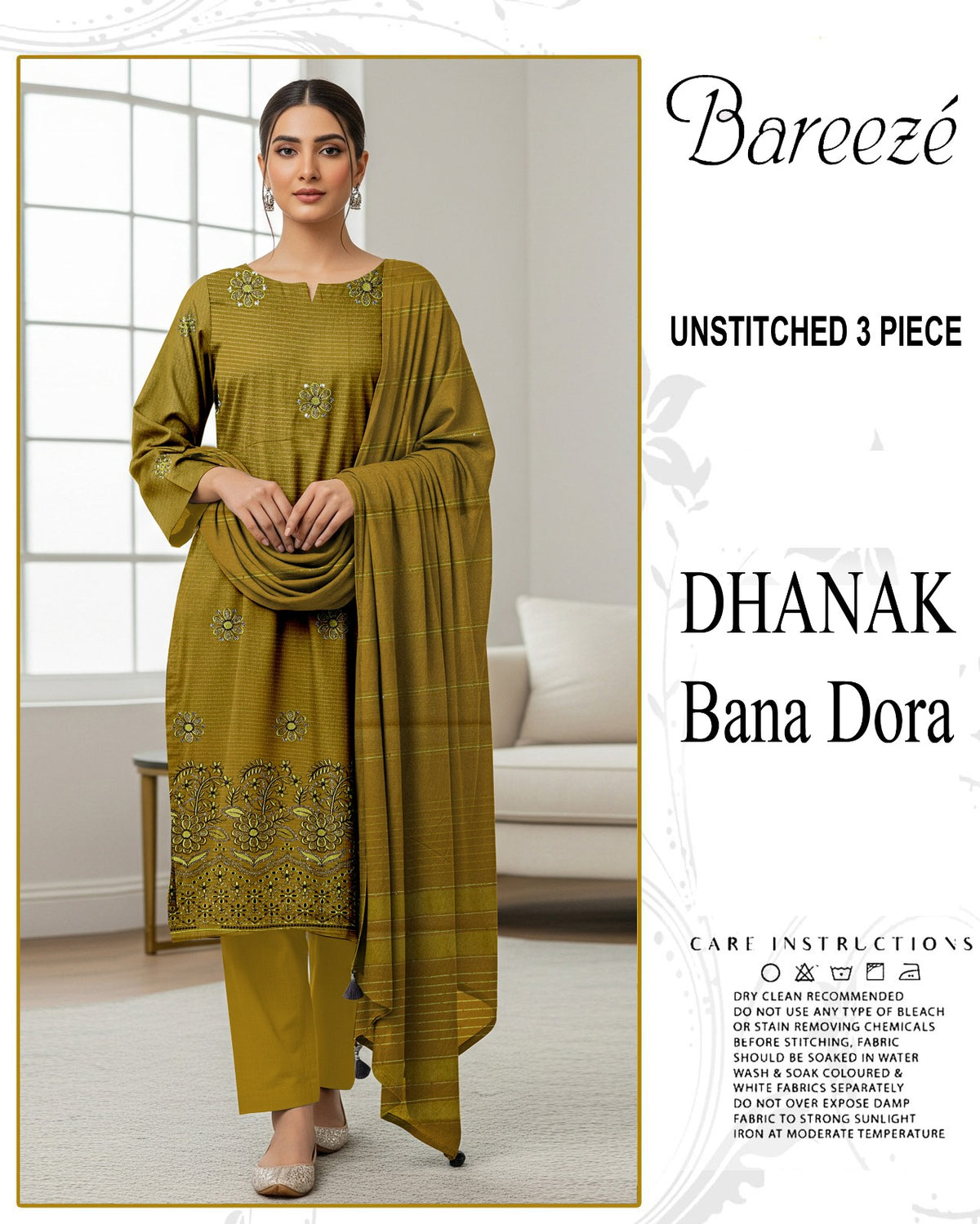 BREEZE 3-PIECE  EMBORIDERY DHANAK WITH SANCY SHAWL