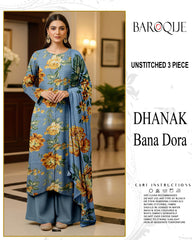 BAROQUE 3-PIECE DIGITAL PRINTED DHANAK BANA DORA UNSTITCHED