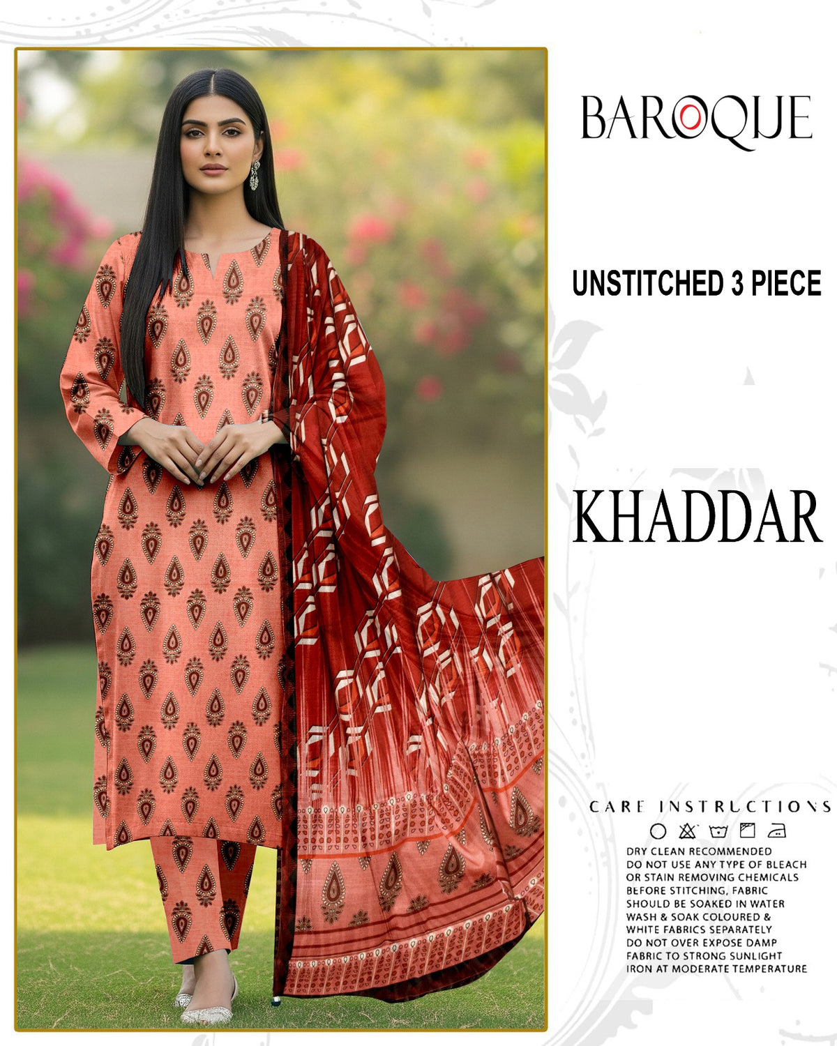 BAROQUE 3-PIECE PRINTED KHADDAR UNSTITCHED