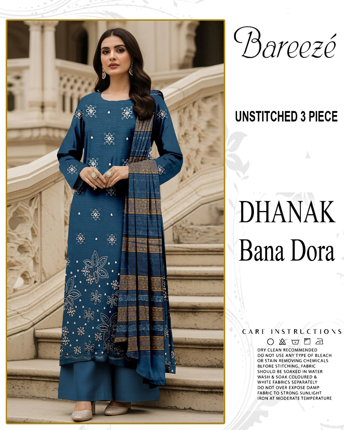 BREEZE 3-PIECE  EMBORIDERY DHANAK WITH SANCY SHAWL