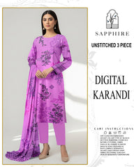 SAPPHIRE 3-PIECE PRINTED KARANDI WITH DYED TROUSER