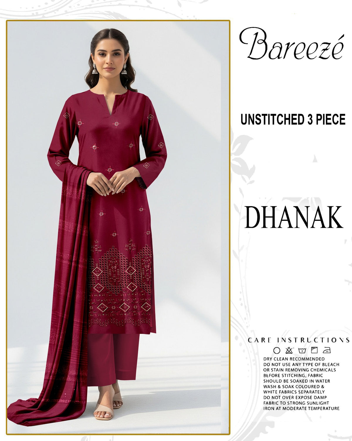 BREEZE 3-PIECE  EMBORIDERY DHANAK WITH SANCY SHAWL