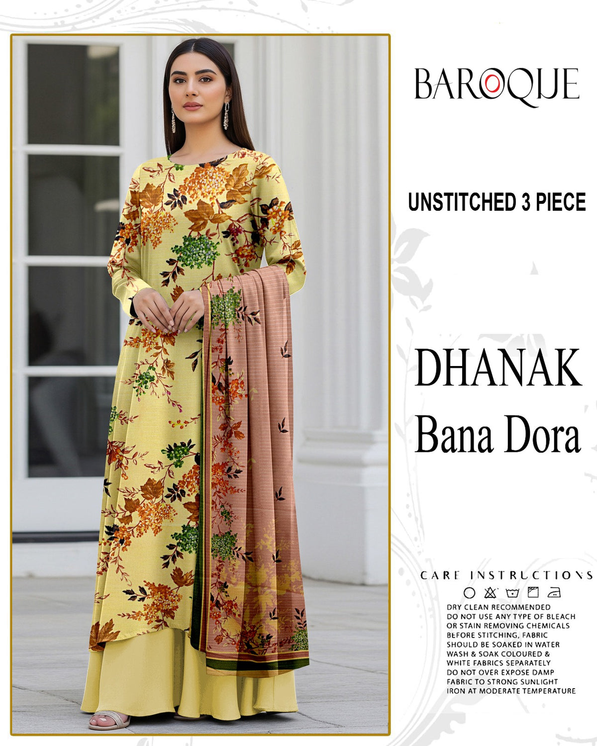 BAROQUE 3-PIECE DIGITAL PRINTED DHANAK BANA DORA UNSTITCHED