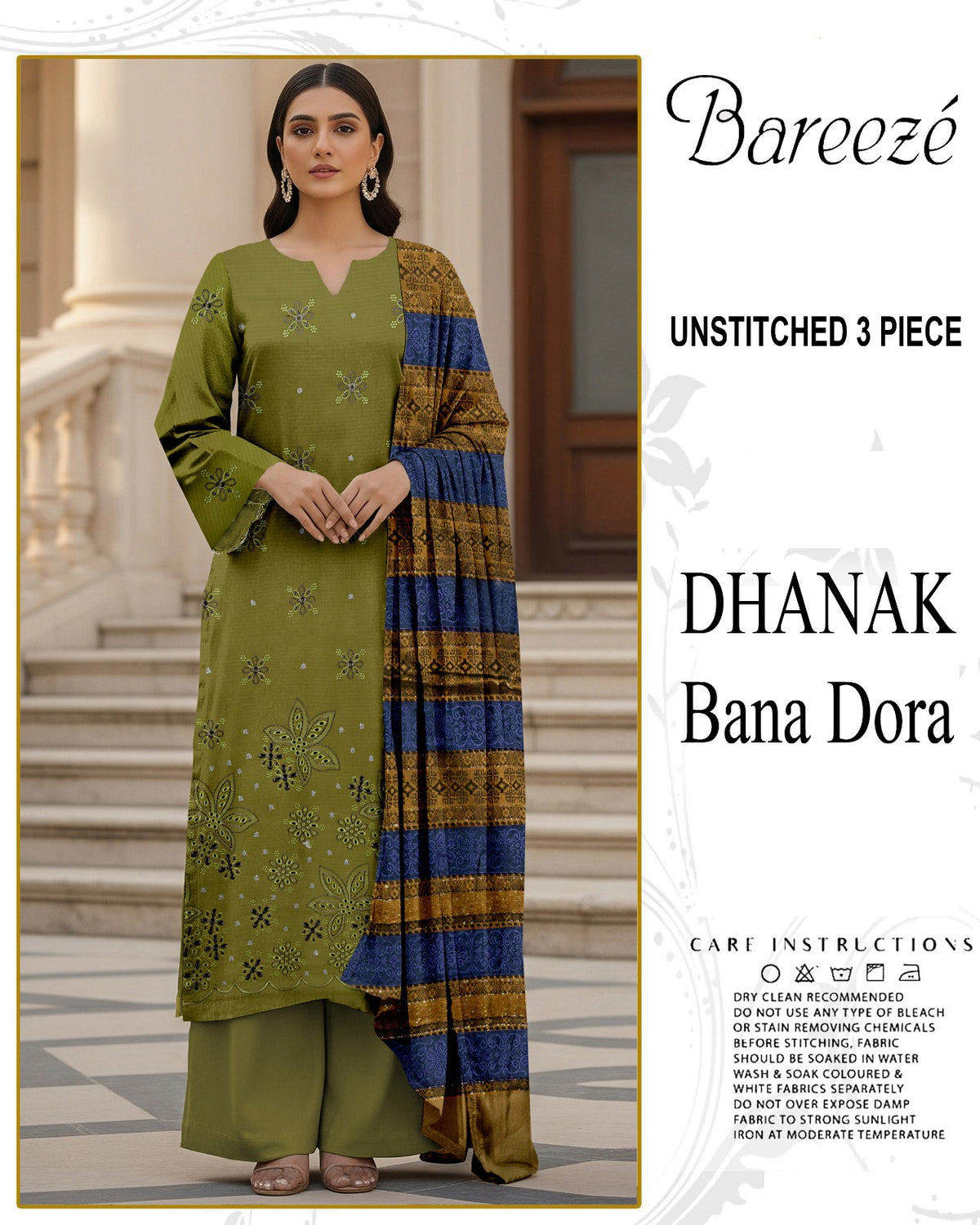 BREEZE 3-PIECE  EMBORIDERY DHANAK WITH SANCY SHAWL