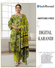 GUL AHMED 3-PIECE PRINTED KARANDI WITH DYED TROUSER