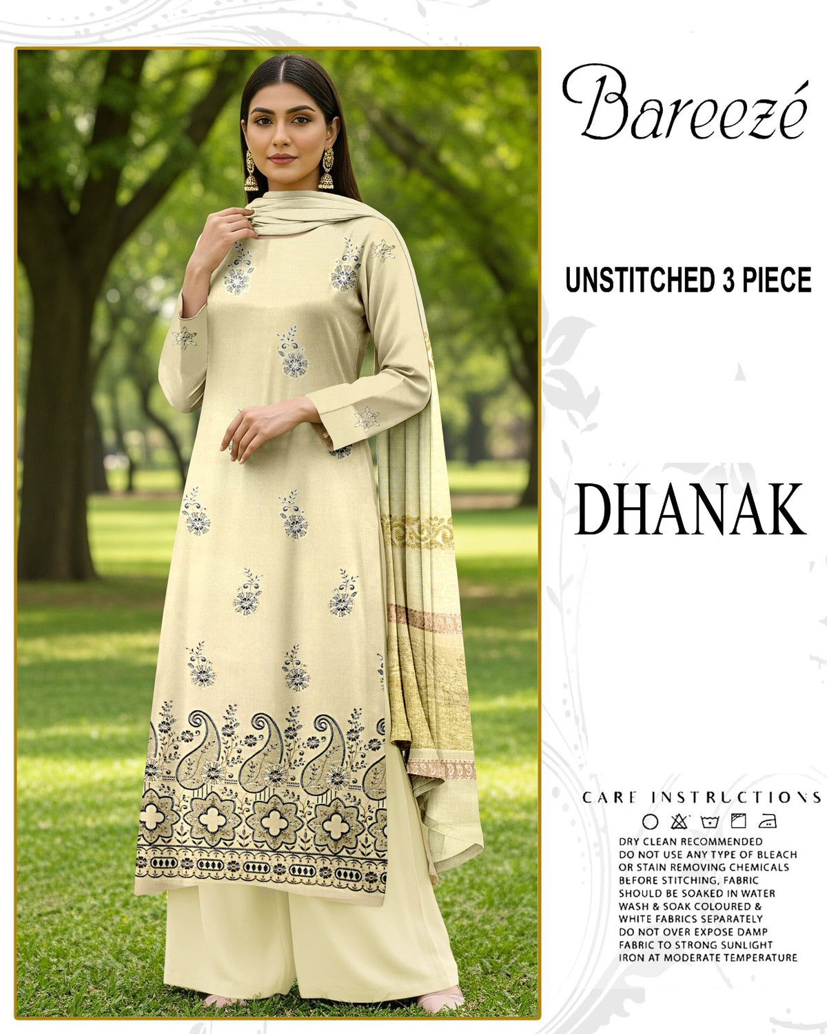 BREEZE 3-PIECE  EMBORIDERY DHANAK WITH SANCY SHAWL