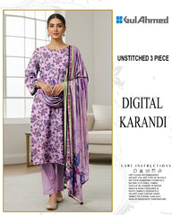 GUL AHMED 3-PIECE PRINTED KARANDI WITH DYED TROUSER