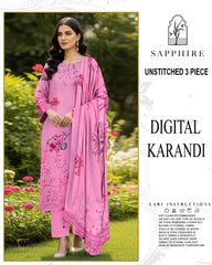 SAPPHIRE 3-PIECE PRINTED KARANDI WITH DYED TROUSER
