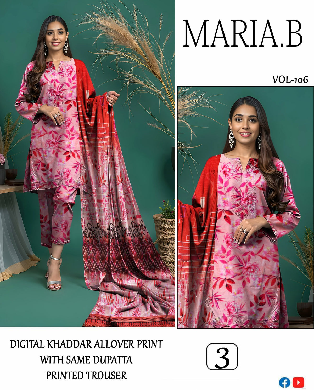 MARIA.B ALLOVER DIGITAL PRINTED KHADAR 3-PIECE