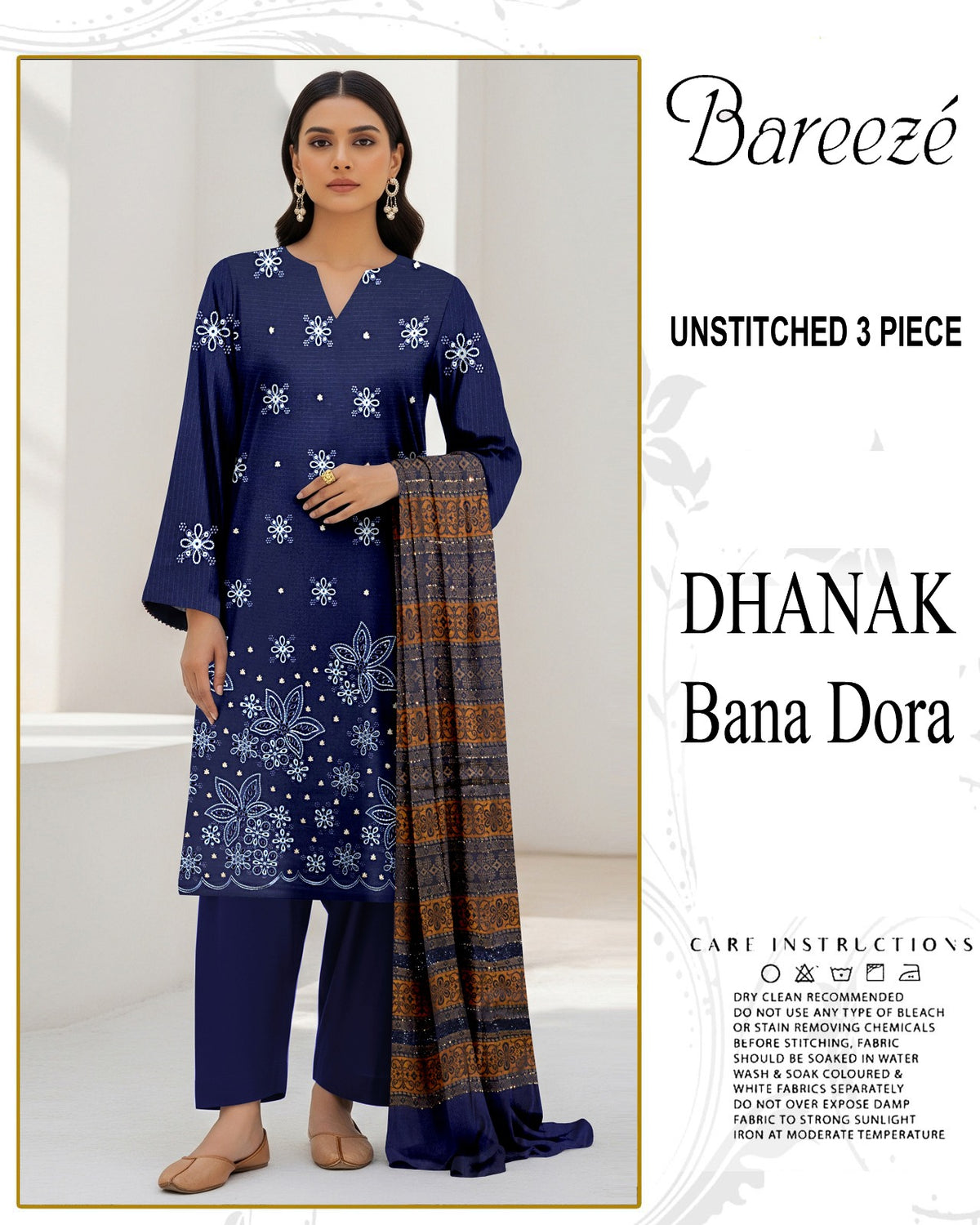 BREEZE 3-PIECE  EMBORIDERY DHANAK WITH SANCY SHAWL