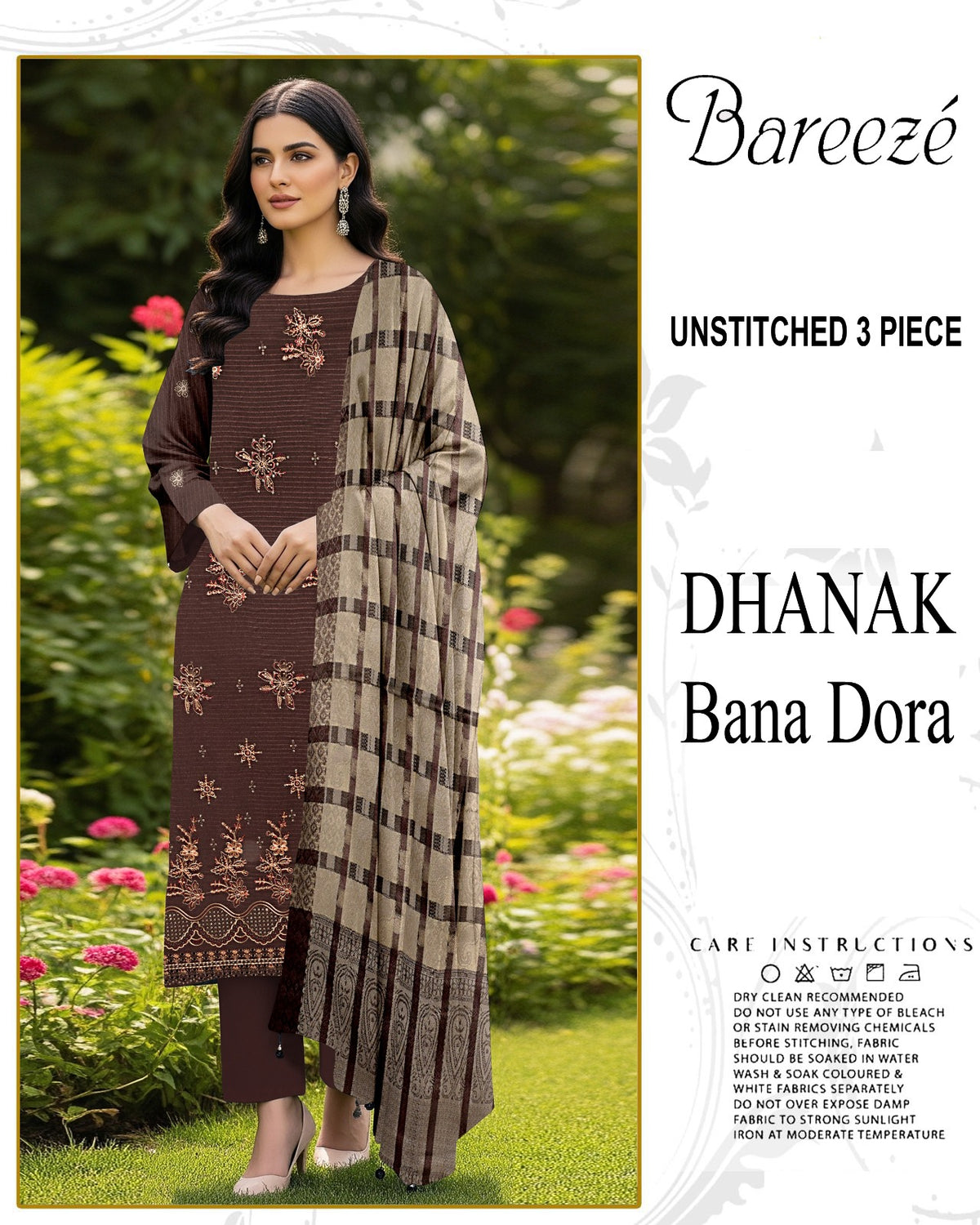 BREEZE 3-PIECE  EMBORIDERY DHANAK WITH SANCY SHAWL