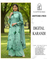 SAPPHIRE 3-PIECE PRINTED KARANDI WITH DYED TROUSER