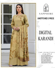 SAPPHIRE 3-PIECE PRINTED KARANDI WITH DYED TROUSER
