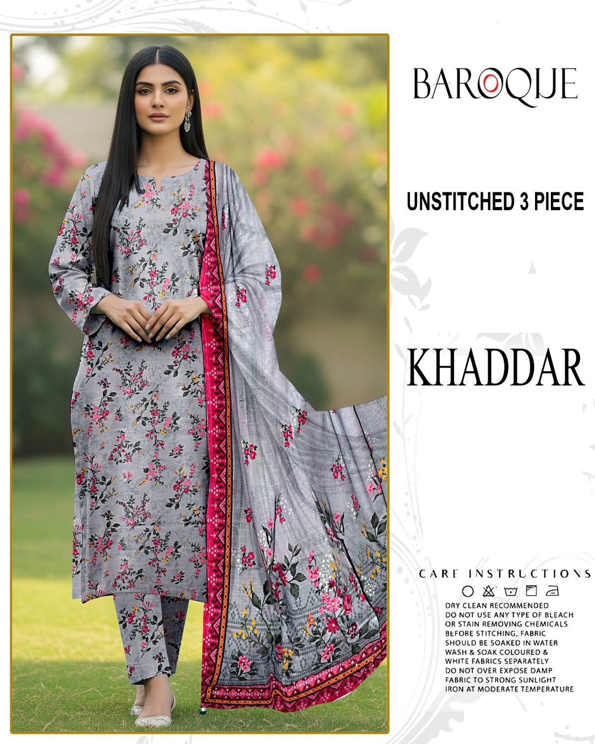 BAROQUE 3-PIECE PRINTED KHADDAR UNSTITCHED
