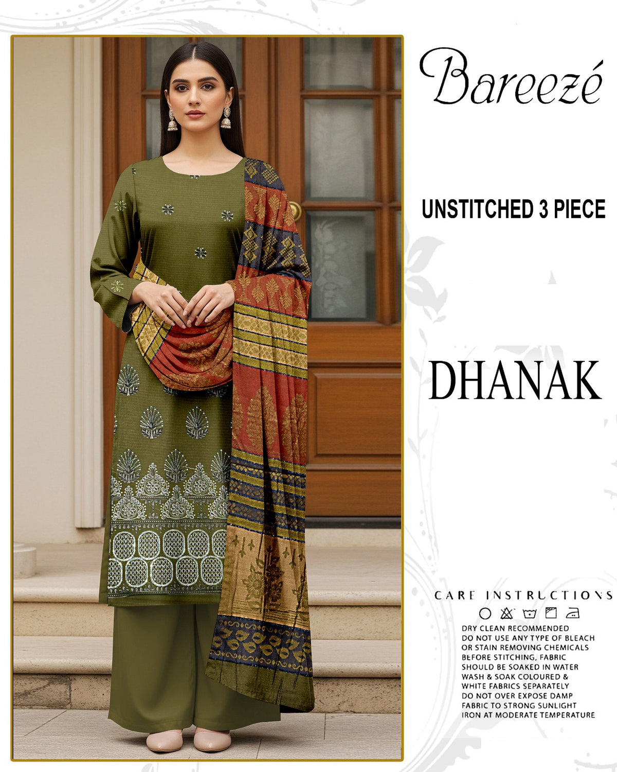 BREEZE 3-PIECE  EMBORIDERY DHANAK WITH SANCY SHAWL