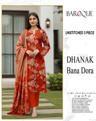BAROQUE 3-PIECE DIGITAL PRINTED DHANAK BANA DORA UNSTITCHED