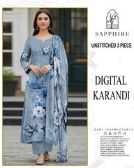 SAPPHIRE 3-PIECE PRINTED KARANDI WITH DYED TROUSER
