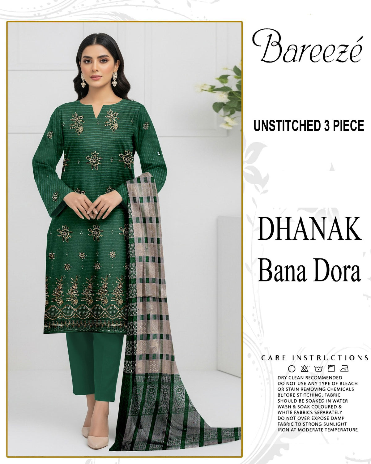 BREEZE 3-PIECE  EMBORIDERY DHANAK WITH SANCY SHAWL