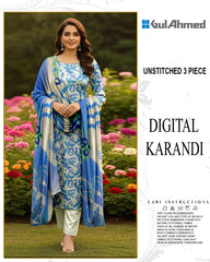 GUL AHMED 3-PIECE PRINTED KARANDI WITH DYED TROUSER