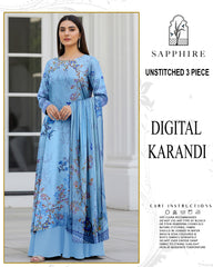 SAPPHIRE 3-PIECE PRINTED KARANDI WITH DYED TROUSER