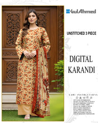 GUL AHMED 3-PIECE PRINTED KARANDI WITH DYED TROUSER